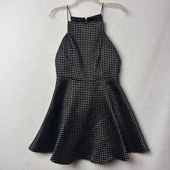 DO+BE Dress Womens Large‎ Black Gold spaghetti strap flare swing skater metallic - Picture 1 of 7